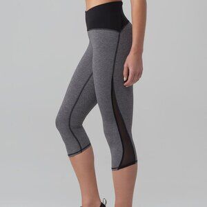 Lululemon Train Times cropped leggings heather gray black mesh insert women 6